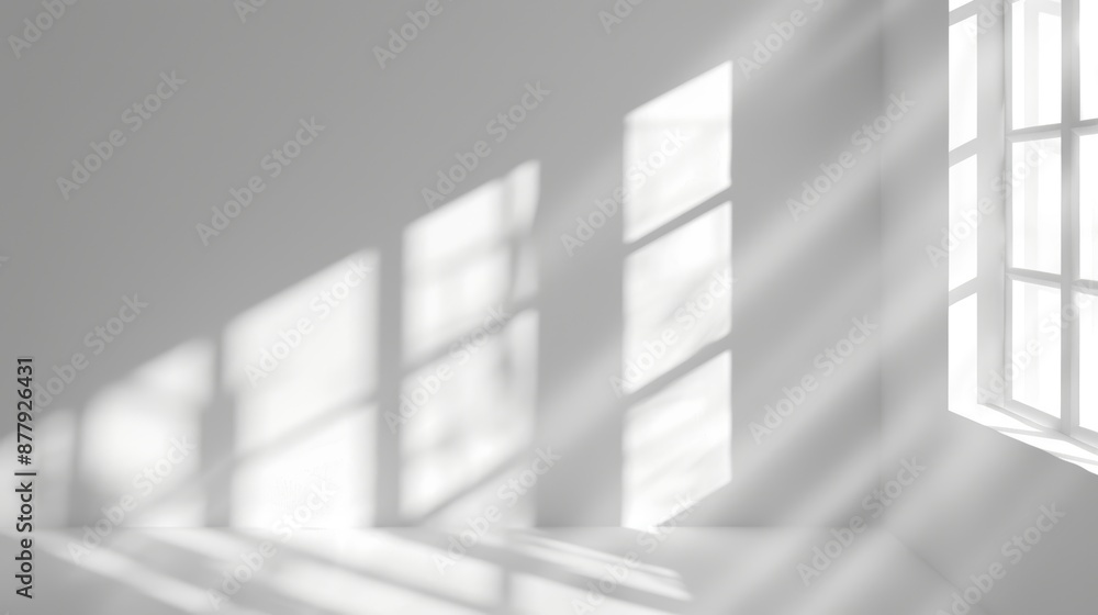 Fototapeta premium Natural Light Window Shadow Overlay on Wall Texture Abstract Background Generative AI