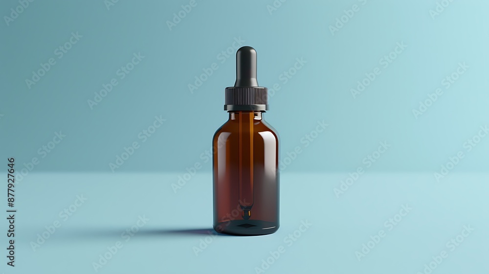 A Dark Brown Translucent Dropper Bottle Isolated on a blue background A Dark Brown Translucent Dropper Bottle Isolated on a blue background