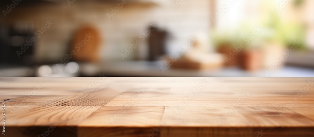 Wooden Kitchen Counter with Blurred Background Wooden Kitchen Counter with Blurred Background