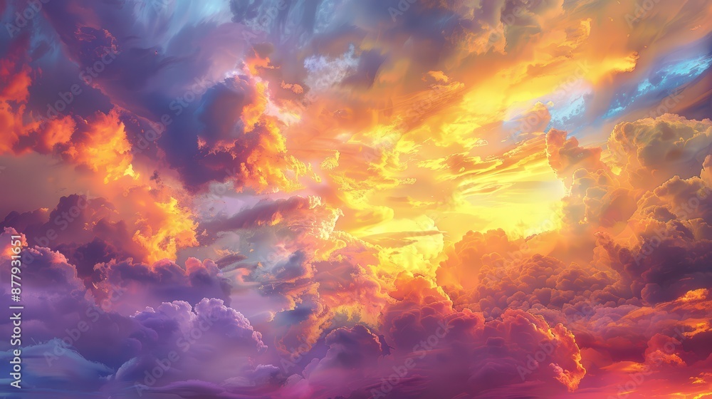 Naklejka premium Purple and orange clouds illuminated by the setting sun