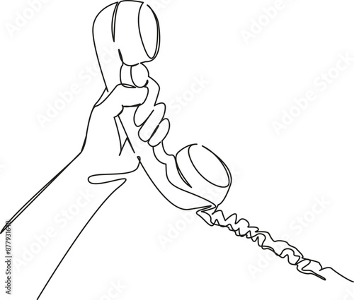 One continuous single drawing line art flat doodle  hand, communication, connection, old, phone, call, telephone, stretch out. Isolated image hand draw contour on a white background
