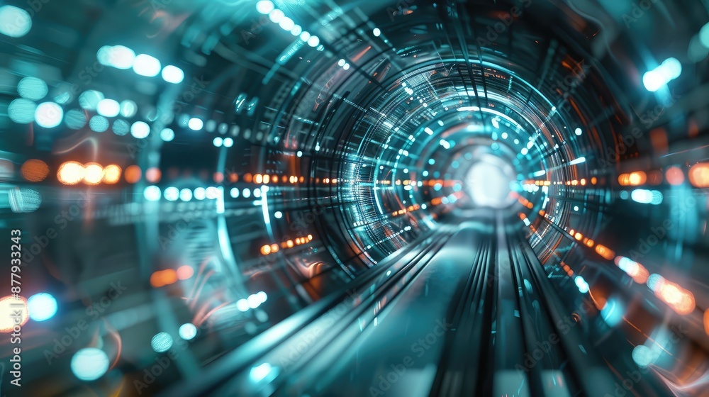 Futuristic Cyber Tunnel with Glowing Lights Futuristic Cyber Tunnel with Glowing Lights