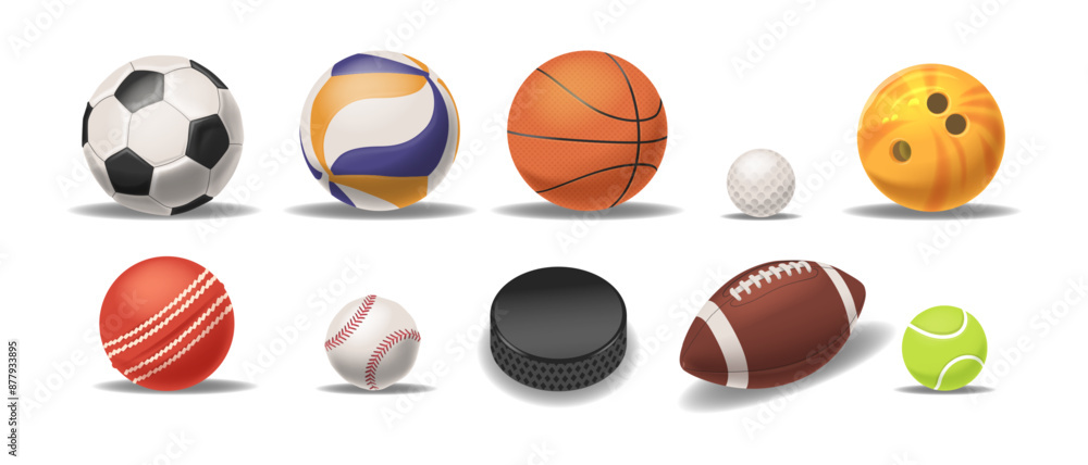 Collection Of Different Sports Balls, Including Soccer, Volleyball, Basketball, Bowling, Golf, Cricket, Baseball Collection Of Different Sports Balls, Including Soccer, Volleyball, Basketball, Bowling, Golf, Cricket, Baseball
