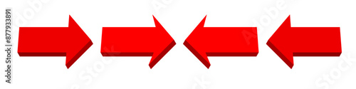 arrows 3d red icon. arrow sign three-dimensional shape with left and right direction of true stright symbol. isolated on white background. three dimensional button for web,  graphics design