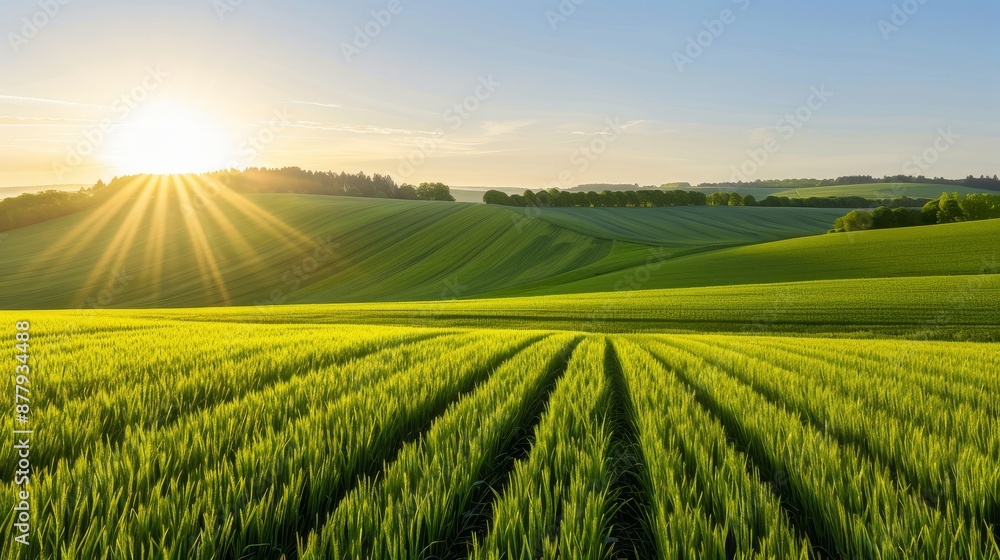 Rolling countryside panorama under the warm sunshine, fields and forests stretching to the horizon, capturing the peaceful rural perspective Rolling countryside panorama under the warm sunshine, fields and forests stretching to the horizon, capturing the peaceful rural perspective