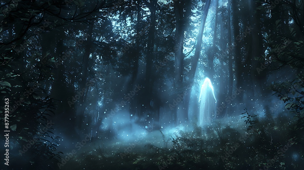 Spiritual Energy Rising from Human Body Surrounded by Trees in Enchanted Forest Spiritual Energy Rising from Human Body Surrounded by Trees in Enchanted Forest