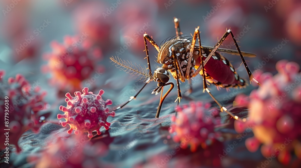 Fototapeta premium close-up of a mosquito transferring diseases with its bite