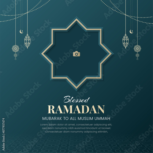 Ramadan Kareem Islamic elegant ornamental greeting card background with photo frame