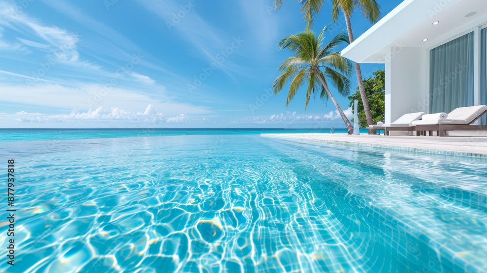 Fototapeta premium Tropical vacation spot with advanced climate control techniques, luxurious beachfront resort, ensuring perfect weather conditions for a serene getaway