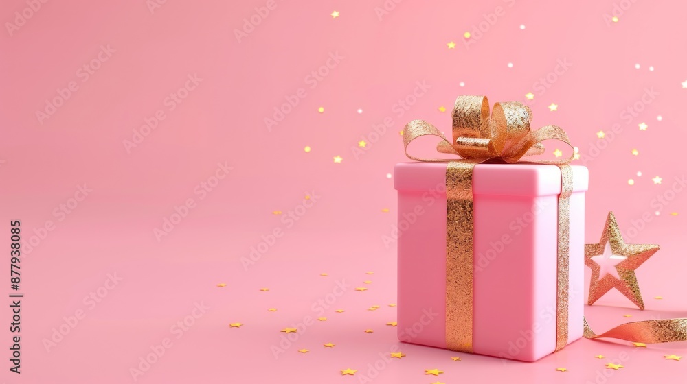 Pink Gift Box with Gold Bow and Stars Pink Gift Box with Gold Bow and Stars