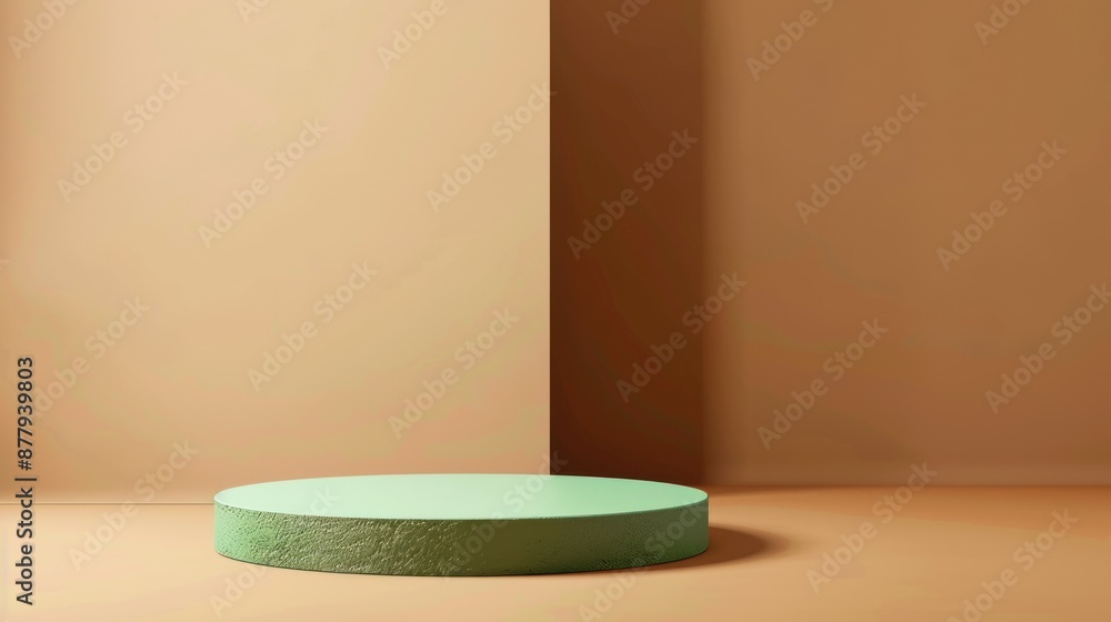 Fototapeta premium Minimalist Green Platform on Brown Background