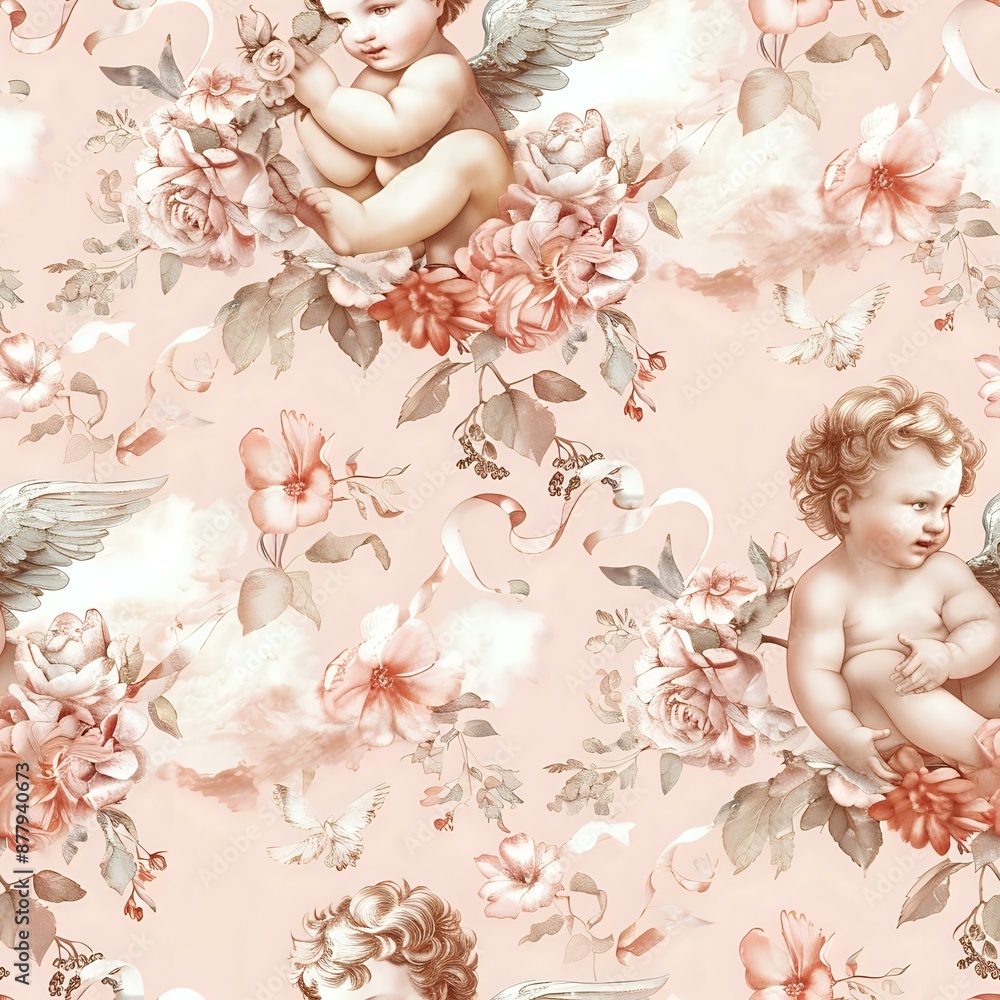 Dreamy Clouds and Cherub Pattern Images Dreamy Clouds and Cherub Pattern Images
