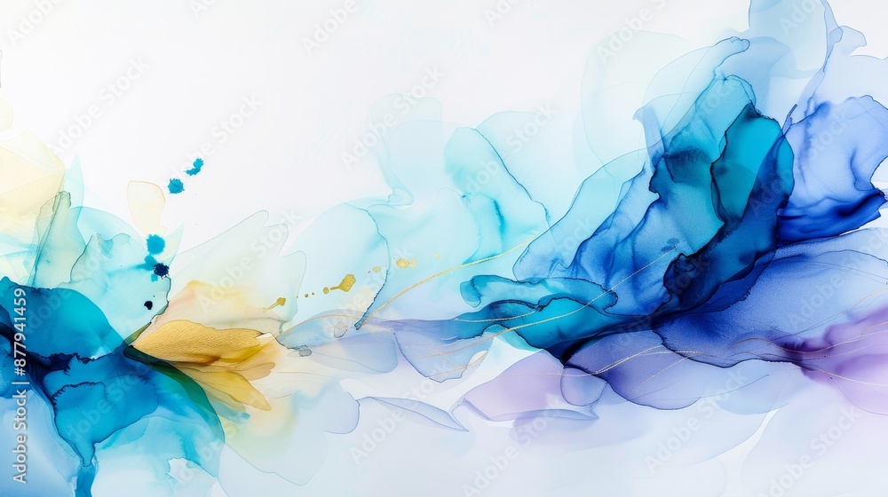 Obraz premium Vibrant watercolor gallery showcasing abstract art pieces in various styles, blending vivid colors and dynamic forms, creating an immersive visual experience