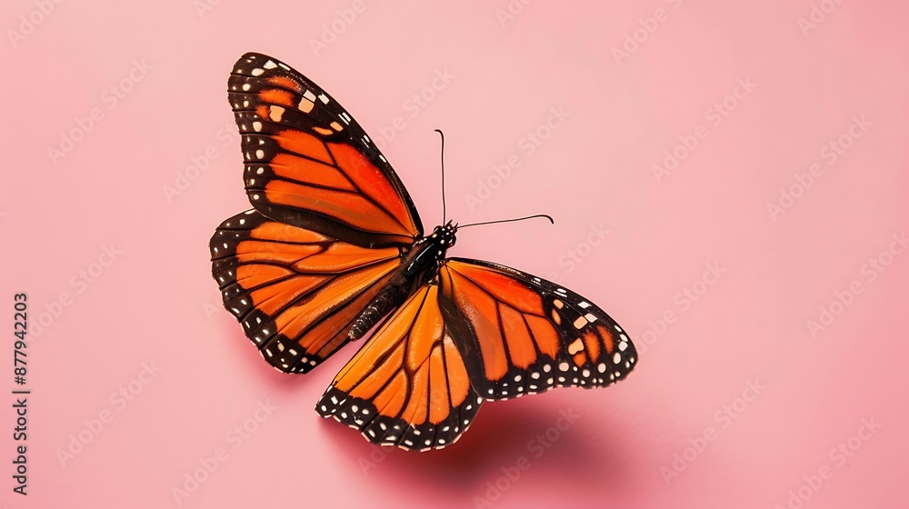 Fototapeta premium an orange monarch butterfly isolated on pink background