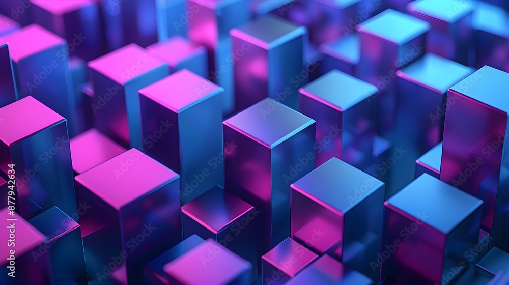 Abstract 3D geometric composition with glowing cubes in vibrant blue and pink gradients, creating a futuristic and tech-inspired visual. Abstract 3D geometric composition with glowing cubes in vibrant blue and pink gradients, creating a futuristic and tech-inspired visual.