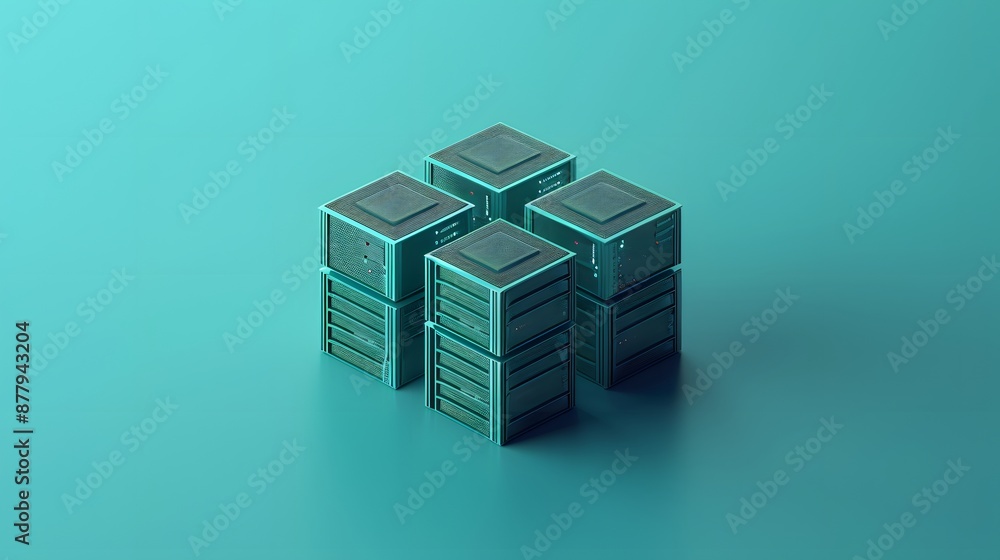 Obraz premium Abstract image of modern server stacks in blue with a futuristic design, symbolizing technology and data storage solutions.