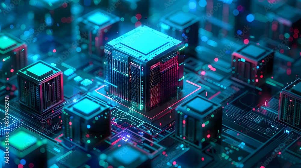 Close-up of a futuristic microchip on a glowing circuit board, showcasing advanced technology and digital innovation. Close-up of a futuristic microchip on a glowing circuit board, showcasing advanced technology and digital innovation.