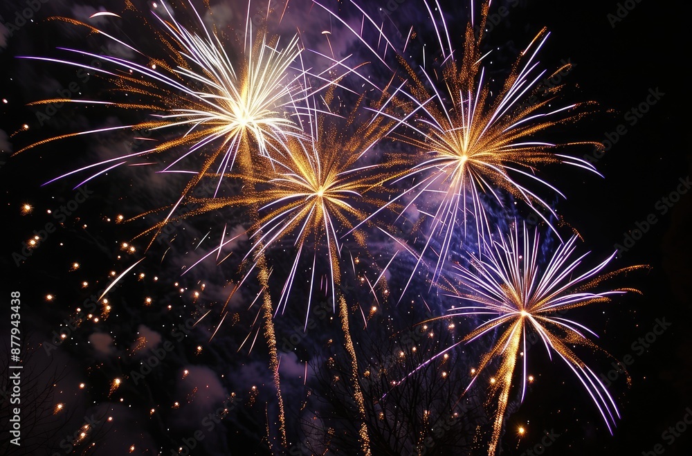 Naklejka premium Vibrant Fireworks Display in Nighttime Sky