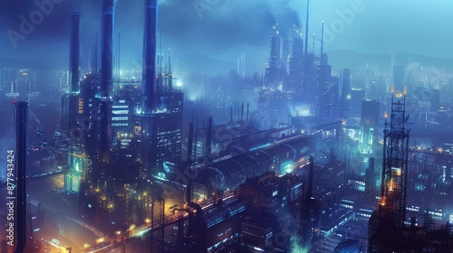 Wallpaper Mural Futuristic Industrial Cityscape with Nighttime Smog Torontodigital.ca