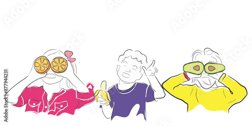 Hand drawn line art vector of kids health ad wellness club concept. Pediatric Dietitian poster art.
