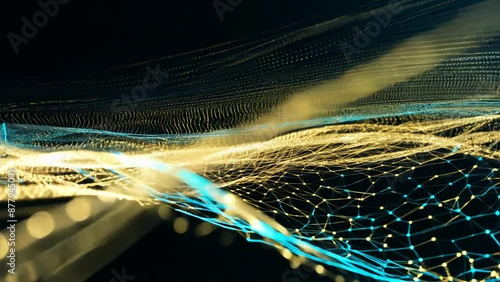 Abstract Golden and Blue Network Lines with Dynamic Motion
