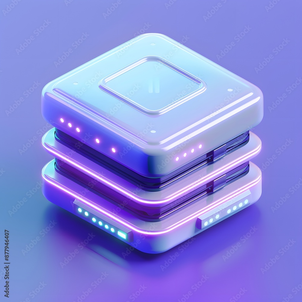 Futuristic glowing device with neon lights on a purple background, showcasing modern technology and innovation. Futuristic glowing device with neon lights on a purple background, showcasing modern technology and innovation.