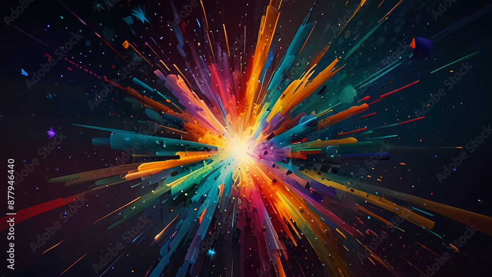Naklejka premium abstract explosion scene where colors burst forth like fireworks, blending seamlessly into each other to create a chaotic yet harmonious visual effect