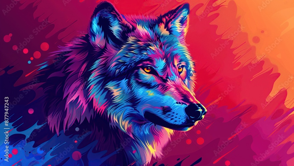 Neon Wolf in Abstract Background Neon Wolf in Abstract Background