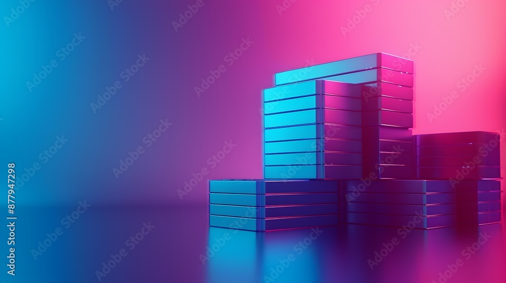 Fototapeta premium Futuristic neon-lit data servers stacked in a modern arrangement, showcasing advanced technology and digital data storage concepts.