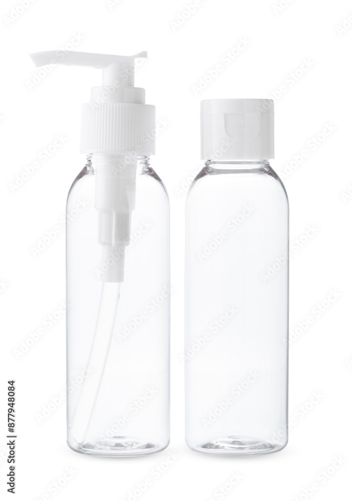 Two Empty Plastic Bottles With White Caps on White Background Two Empty Plastic Bottles With White Caps on White Background
