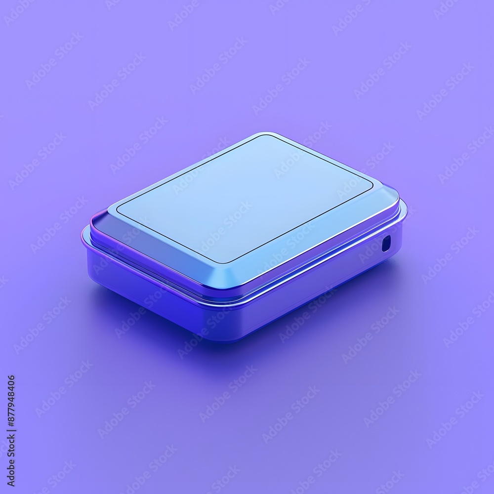 Minimalist image of a small blue metal tin box on a vibrant purple background. Perfect for packaging, storage, or branding purposes. Minimalist image of a small blue metal tin box on a vibrant purple background. Perfect for packaging, storage, or branding purposes.