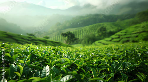 beautifully arranged mountain tea gardens photo