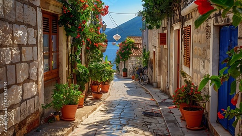 Decorated tiny street in the croatian coastline