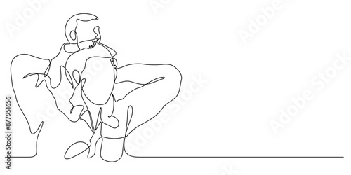 father carrying baby on shoulders one line continuous