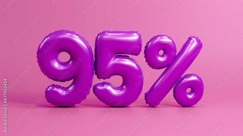 Purple inflated text of 95% on a pink background. 3D illustration. Purple inflated text of 95% on a pink background. 3D illustration.