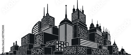 Modern cityscape megapolis downtown with skyscrapers black silhouette isometric vector