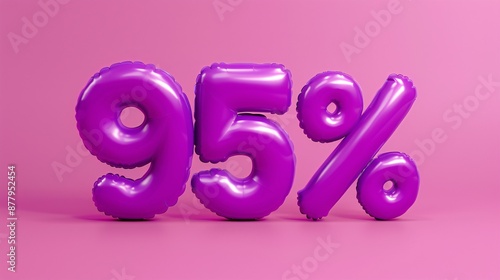 Purple inflated text of 95% on a pink background. 3D illustration.