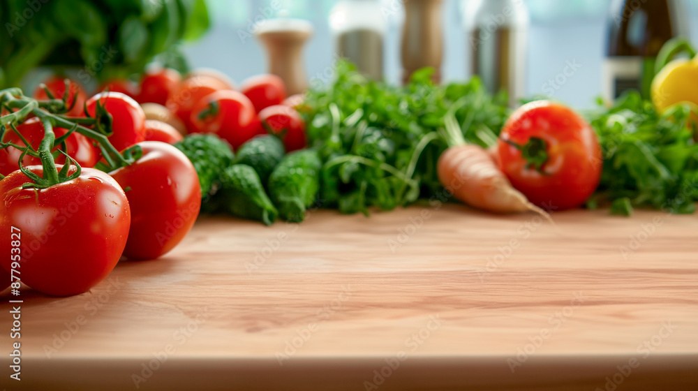 Wooden cutting board surrounded by vegetables. Cousine concept Wooden cutting board surrounded by vegetables. Cousine concept