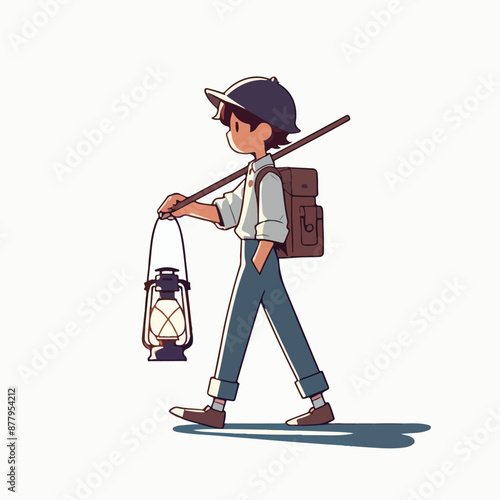 Vector of a teenager carrying a lamp