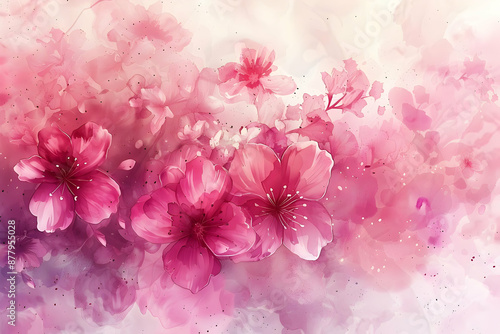 Watercolor Pink Flowers Abstract Background