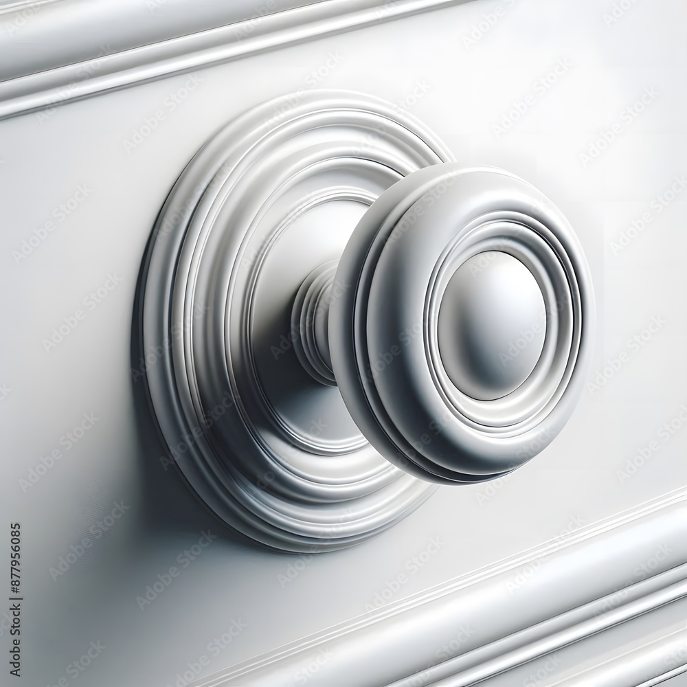 Modern Minimalist White Door Knob with Circular Details on Textured Panel Modern Minimalist White Door Knob with Circular Details on Textured Panel