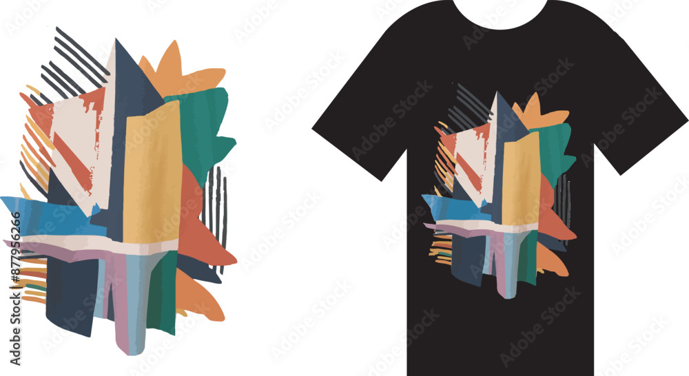 T-shirt featuring abstract shapes on black T-shirt featuring abstract shapes on black