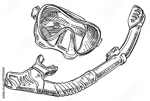 diver mask snorkel handdrawn illustration