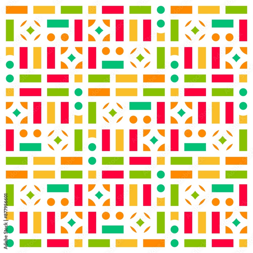 Beautiful of Colorful Rectangle and Circle, Repeated, Abstract, Illustrator Pattern Wallpaper. Image for Printing on Paper, Wallpaper or Background, Covers, Fabrics