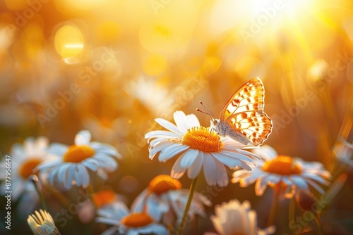 A close-up photo of a butterfly perched on the petals of a white flower