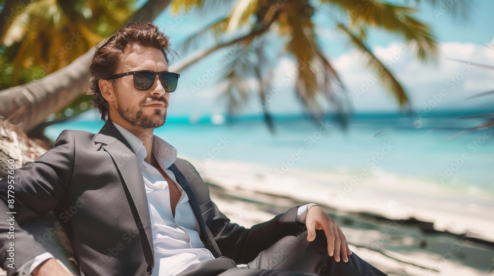 Man bleisure concept image with a businessman in business travel enjoying his free time for leisure