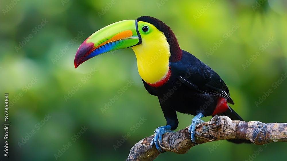 Fototapeta premium Keel billed toucan ramphastos sulfuratus beautiful multicolored bird