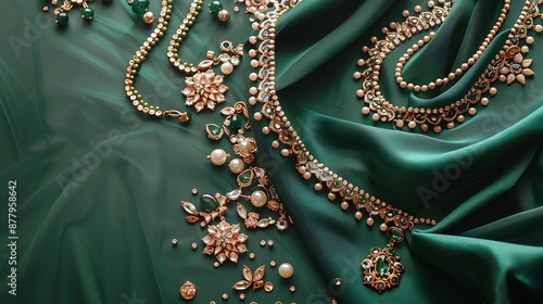 Jewelry and accessories for women clothing bijouterie fashion and design on green background