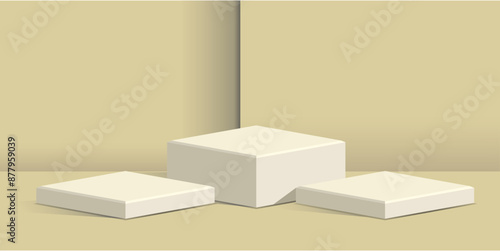 block cube podium stage 3d Abstract minimal scene mockup products display, Stage showcase. Vector geometric form