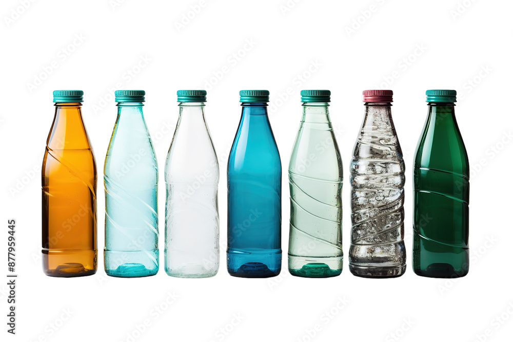 A Spectrum of Colors in Glass Bottles on a White or Clear Surface PNG Transparent Background A Spectrum of Colors in Glass Bottles on a White or Clear Surface PNG Transparent Background